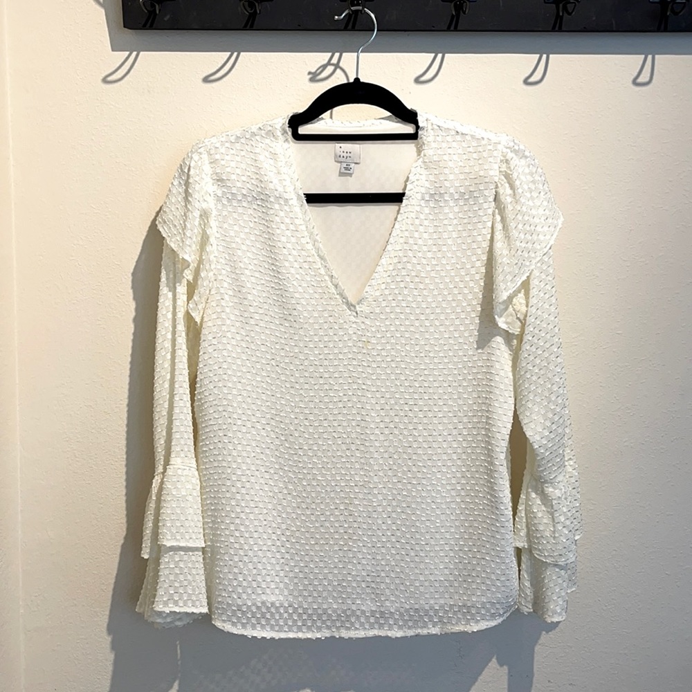 Shine and Ruffle Detail Cream Blouse